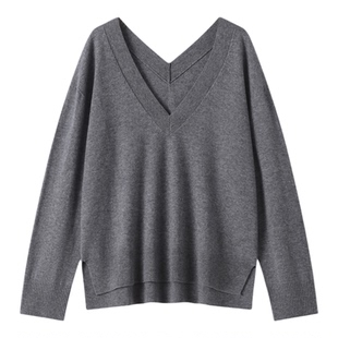 2025秋冬新款100%精纺扬子纱羊毛V领极简针织衫宽松百搭显瘦上衣