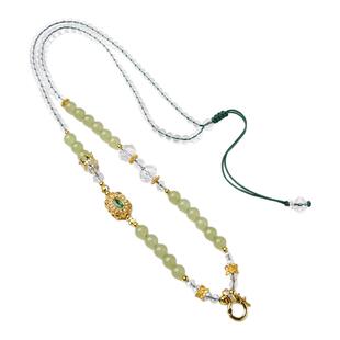 新中式吊坠链子挂绳碧玉圆珠4mm水晶佛牌通用快拆扣项链调节复古