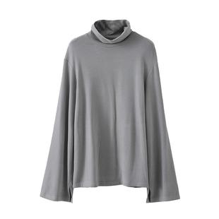 【到手159元】醋酸加绒加厚堆堆高领磨毛长袖T恤宽松打底上衣女冬