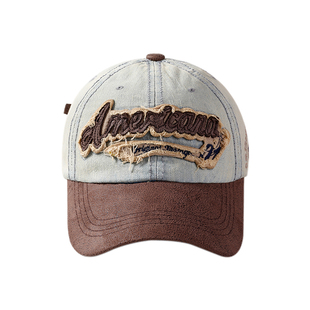 美式复古牛仔棒球帽女大头围显脸小加大加深宽帽檐鸭舌帽子做旧潮