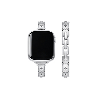 ZEGL设计师适用苹果iwatchS10手表表带秋冬银色拉丝四叶草SE手表链applewatch手链女轻奢小众精致腕带可调节