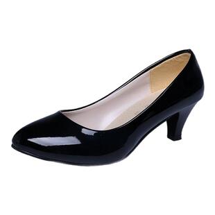 三公分高跟鞋女四季中低跟时装尖头鞋粗跟休闲皮鞋低跟工作表演鞋