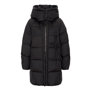 JESSIE黑色新中式中长款连帽羽绒服女冬新款宽松保暖鸭绒外套