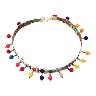 波西米亚风毛球锁骨链少数民族特色刺绣白色黑色颈链异域风情项链