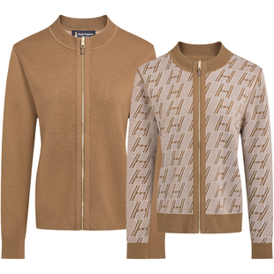 【商场同款】暇步士女装老钱风上衣2025冬新款老花羊毛双面穿开衫