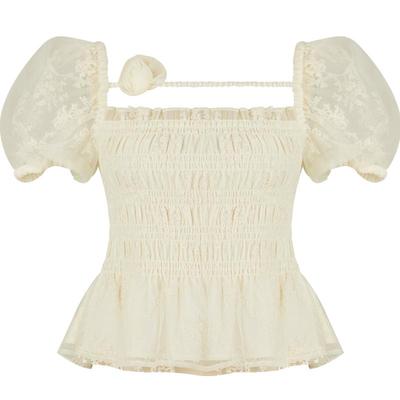 糖力打揽短款上衣仙气纱质绣花