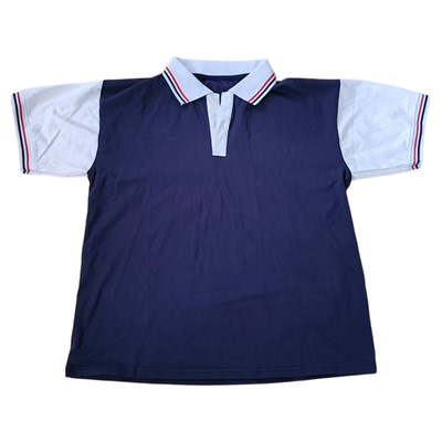 夏季藏蓝校服短袖白色袖可定制