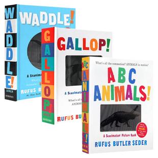 光与影视觉动画书英文原版ABC Animals/Waddle/Gallop动物ABC/马步/摇摆A Scanimation Picture Book会动的书动画效果趣味翻翻书