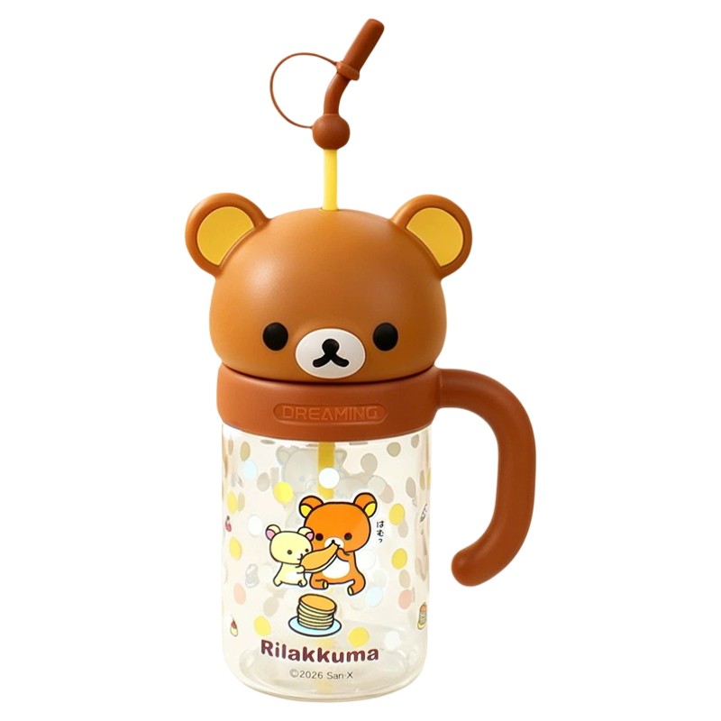 萌兔兔轻松熊玻璃吸管杯1050ml