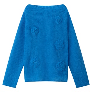 RUISHI芮时“漫野山茶”马海毛羊毛混纺浪漫绣花针织衫上衣女春