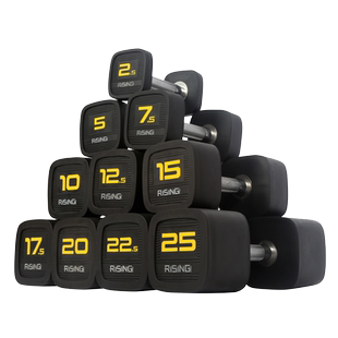 RISING锐思哑铃方形防滚俯卧撑PU包胶哑铃男女士健身家用私教器材