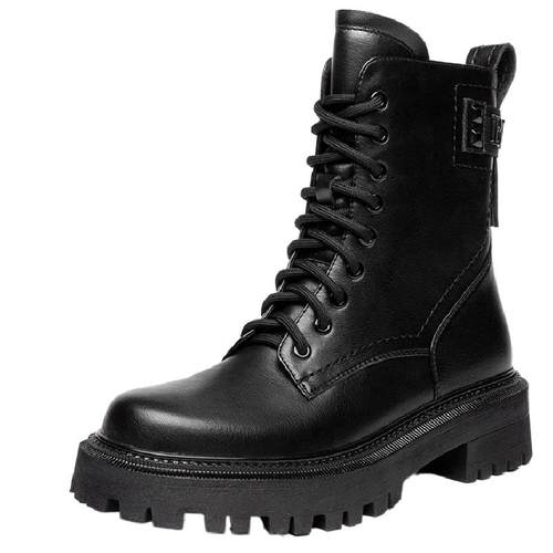 红蜻蜓女鞋 2025冬季新款英伦风马丁靴女ins潮百搭厚底真皮厚底靴