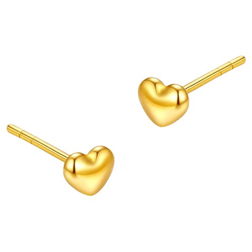 百泰小爱心黄金耳钉足金999耳饰养耳棒桃心耳坠心形几何时尚耳棍