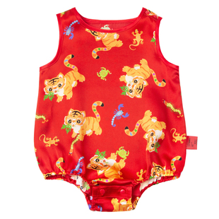 新生婴儿虎镇五毒衣服宝宝桑蚕丝包屁衣红色新年喜庆年服小月龄女