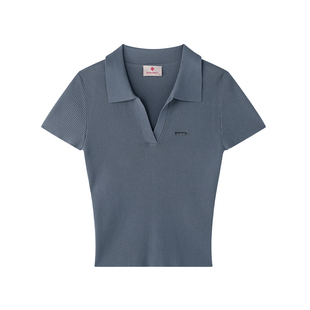 BJHG不计后果深V领针织短袖T恤女款夏季2026新款潮牌修身POLO上衣