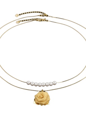 双层叠戴玫瑰花吊坠项链女2025新款轻奢高级设计感锁骨链颈链配饰