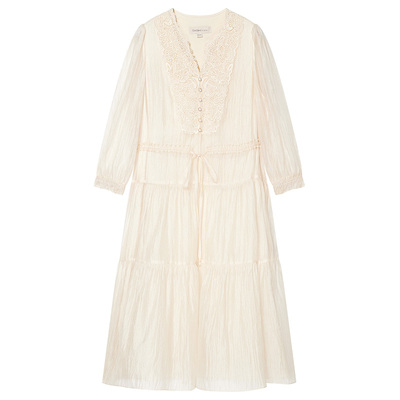 Goodland美地女装薄纱蕾丝法式连衣裙长款2025秋新款LC35305390