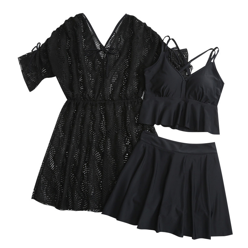 游泳衣女2025新款高级感分体三件套微胖女孩遮肚大码保守温泉泳装