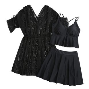 游泳衣女2025新款高级感分体三件套微胖女孩遮肚大码保守温泉泳装