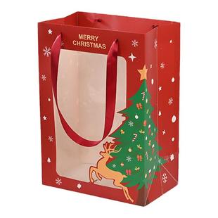 花心思圣诞节长方形橱窗花盒开窗手提袋包装袋鲜花牛皮纸礼袋礼物