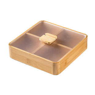 家用干果盘实竹带盖分格零食盘木质过年瓜子坚果收纳盒糖果水果盘