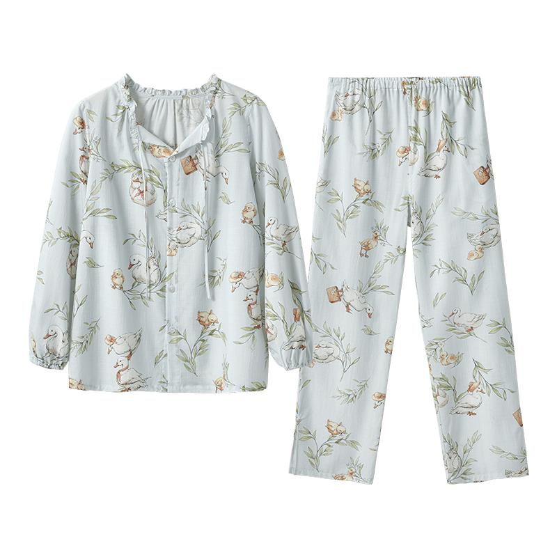 嫚熙夏季牛油果紗羅月子服家居服
