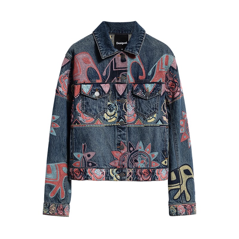 Desigual26秋冬新品宽松抽象几何大象绣花女式牛仔女式外套