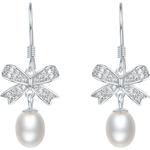 周六福淡水珍珠耳钉女蝴蝶结耳饰S925银优雅送女友新年礼物