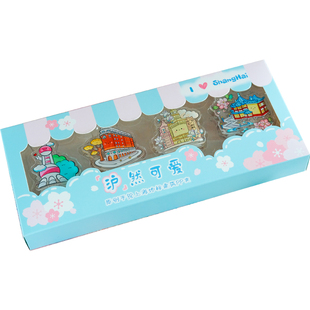 沪然可爱上海地标建筑亚克力PP照片夹书夹礼盒套装城市风景旅游纪念品博物馆送老外东方明珠豫园外滩武康大楼