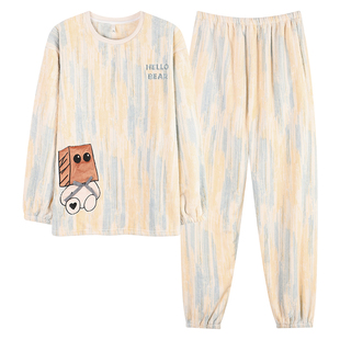 芬腾可安男士睡衣男款冬季珊瑚绒加厚加绒法兰绒字母家居服秋冬天