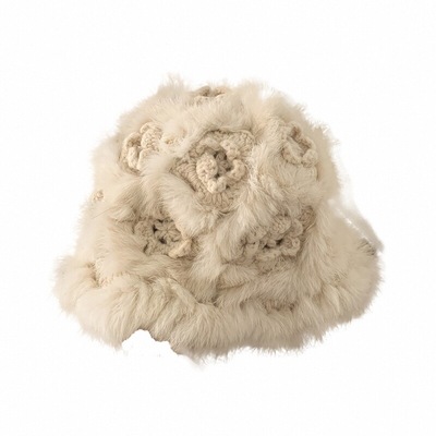 可爱粉色兔毛毛绒帽子女2025秋冬