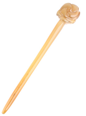 壮姑娘真牛角玫瑰雕花发簪