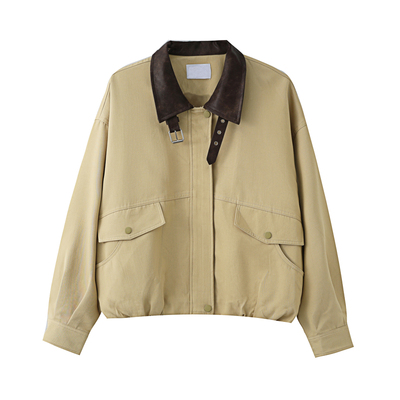 美式工装短款宽松翻领夹克女