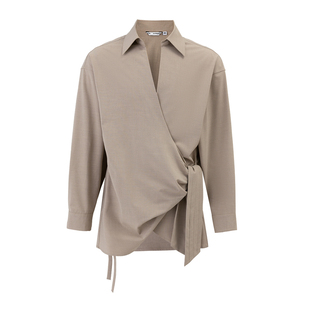 BALIANG「捌樑」 幽'serene' 深V领斜襟绑带式对褶长袖衬衫外套