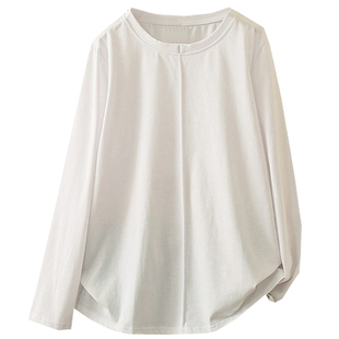 春秋大码200斤白t恤女长袖宽松大板遮肉休闲百搭圆领打底减龄上衣