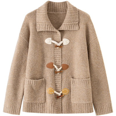 【绵羊毛】BANANA BABY2025年冬季新款复古牛角扣宽松毛衫女外套
