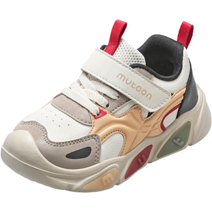 牧童儿童闪灯运动鞋春秋男童轻便减震休闲鞋撞色透气女童跑步鞋子