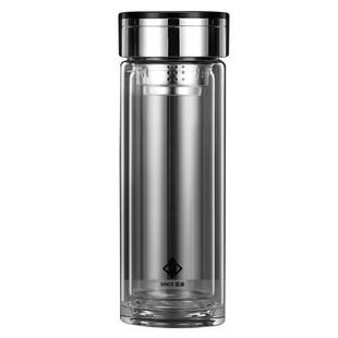 匡迪双层茶水分离杯水晶玻璃杯男高档商务水杯车载泡茶杯支持定制