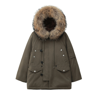 大码羽绒服女工装派克服胖mm显瘦