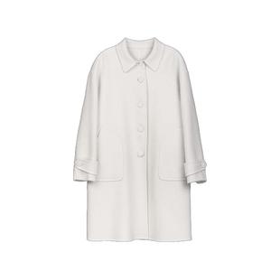 诗梦女装秋冬米白色翻领羊毛羊绒双面呢大衣直身宽松A字中长外套