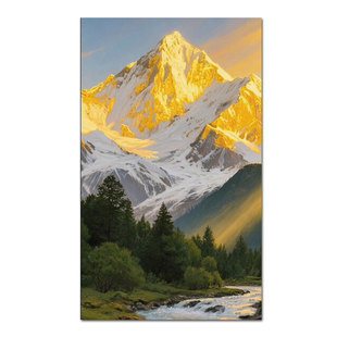 大芬村手绘油画日照金山客厅沙发背景装饰画肌理中式壁画玄关挂画