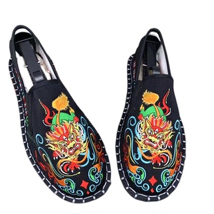 黑社会鞋子2025春秋平底刺绣布鞋精神小伙老北京懒人低帮透气男士