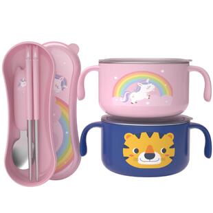 韩国汤碗小学生316不锈钢儿童带盖防烫防摔吃饭碗上学专用餐具