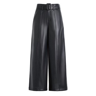 海宁真皮皮裤阔腿裤女2025新款秋冬宽松高腰显瘦休闲直筒九分长裤