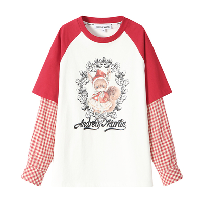 【丁程鑫张真源同款】ANDREA MARTIN 春季新款假两件印花长袖T恤