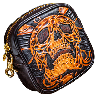 【尘骨归心】文玩收纳包！仓吉手工牛皮皮雕做旧复古机车风收纳包