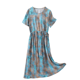 棉绸连衣裙2025新款女夏季高级感气质绵绸人造棉a字裙外穿大摆裙