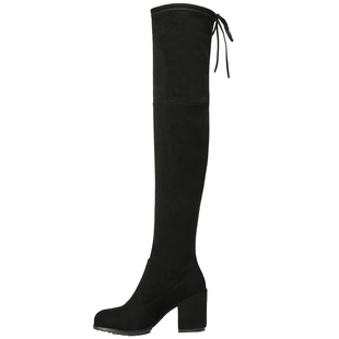 猪二哥ZHUERGE SW5050过膝靴2025年冬长靴女粗跟长筒奶茶色弹力靴