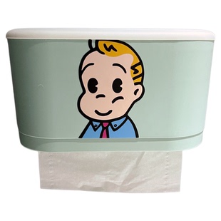 卡通贴纸款抽纸盒壁挂式卫生间纸巾盒免打孔防水卷纸收纳盒带盖