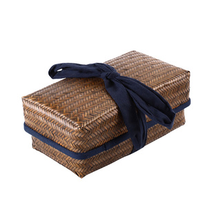 竹编长方形茶具收纳盒复古精编竹盒子可盖收纳筐家用果盒零食篮子